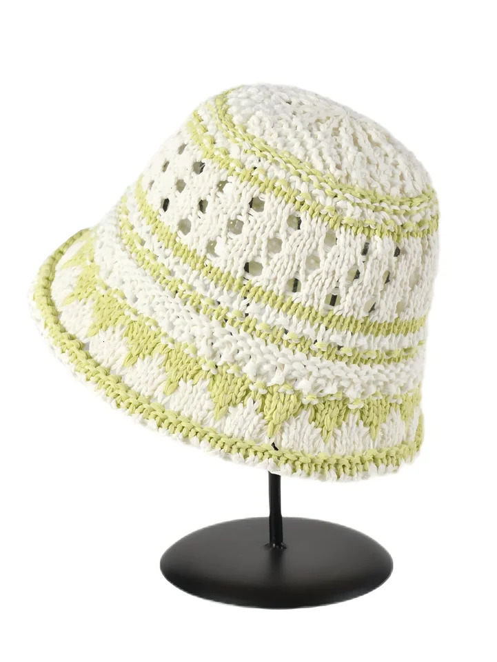 2025 Summer Striped Solid Hollow out Bowl Hats for Womens Casual Korean Foldable Sun Hat Bucket Hat Panama Travel Cap 250805