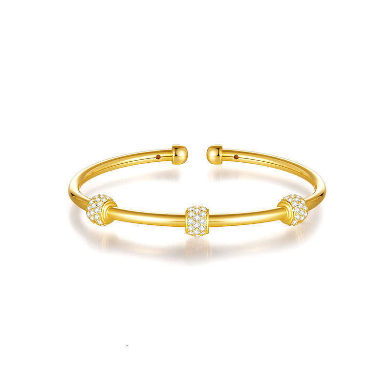 Trendy Iced Out VVS Round Ball Inlaid Dia Open Bracelet C-Type Personality Fashion Boutique Hand Jewelry ab