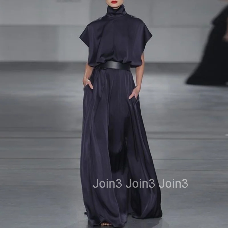 Summer Elegant Long Dresses Women Clothing New in Tied Waist High Neck Party Evening Maxi Dresses for Woman