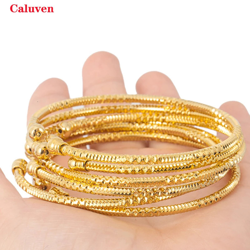 3MM/6pcs Dubai Jewelry For Women Indian Bangles Africa Ball Jewellery Gold Color Beads Bracelet Ethiopian Wedding Bride Gift 250805