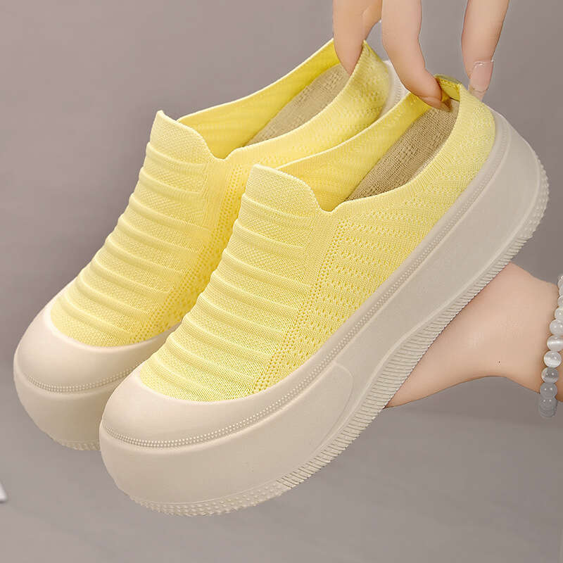 Women's Summer Breathable Thick-Soled Outdoor Closed-Toe Solid Color Shallow Mouth Height-Increasing Shoes Simple Soft-Soled Half Slippers