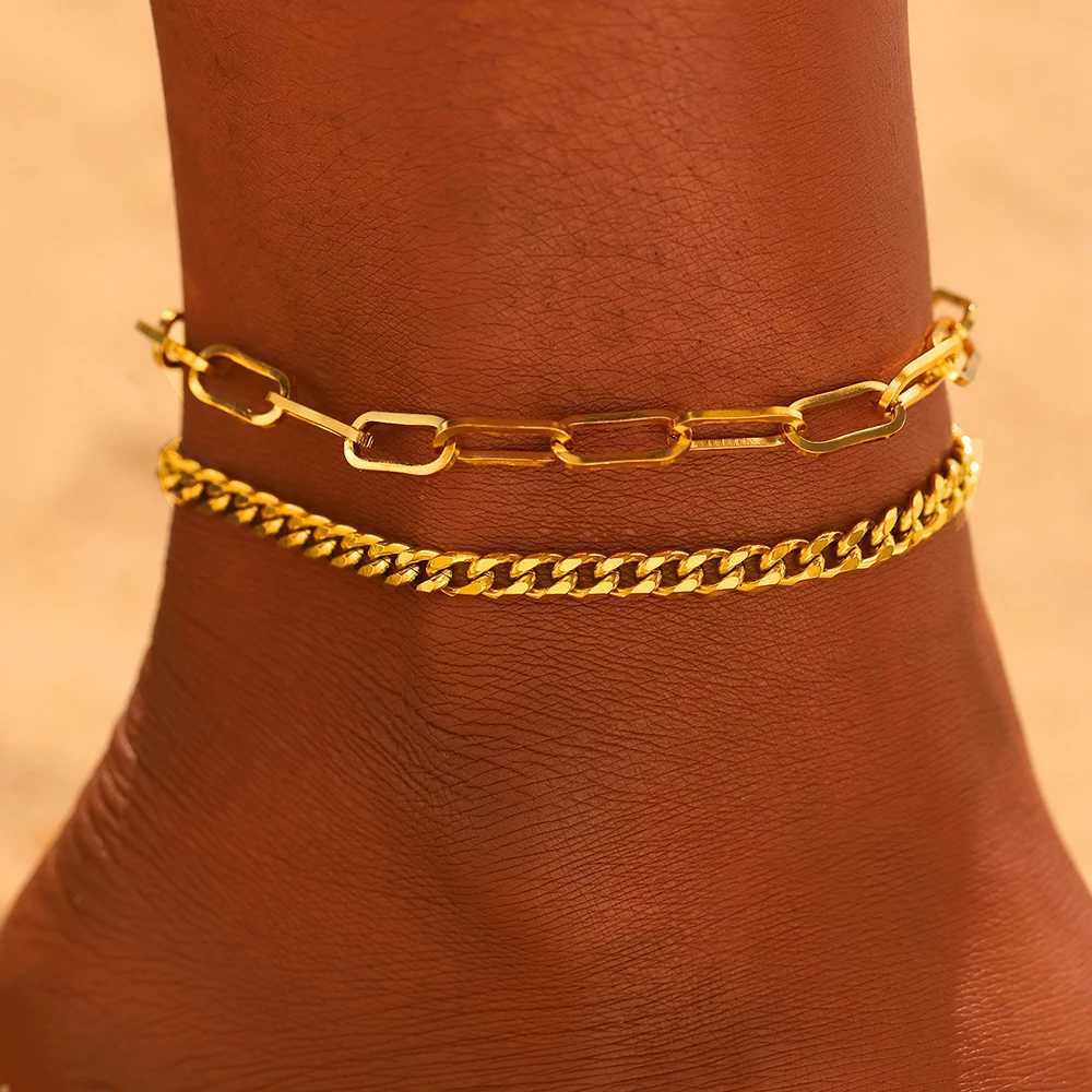DOTIFI Stainless Steel Fashion Summer Simple Anklet Double Layer Stacked Wear Commuting Personality Daily Female Jewelry Gifts Y250805