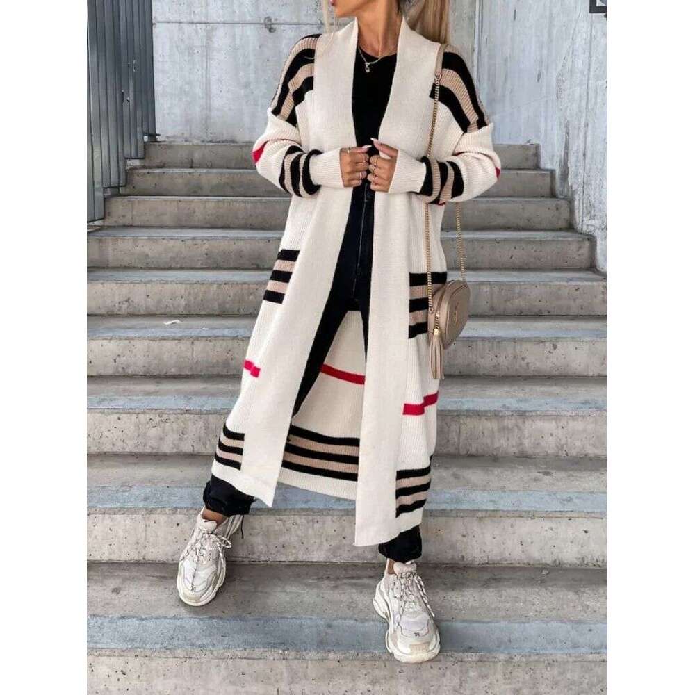 Women's long striped knit cardigan sweater
