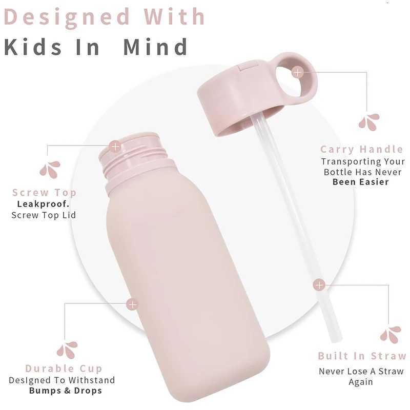 Food Grade Silicone Bottle With Straw Children Portable Reusable Plastic Cups Outdoor Travel Cold/Hot Water Drinking Bottle X250806