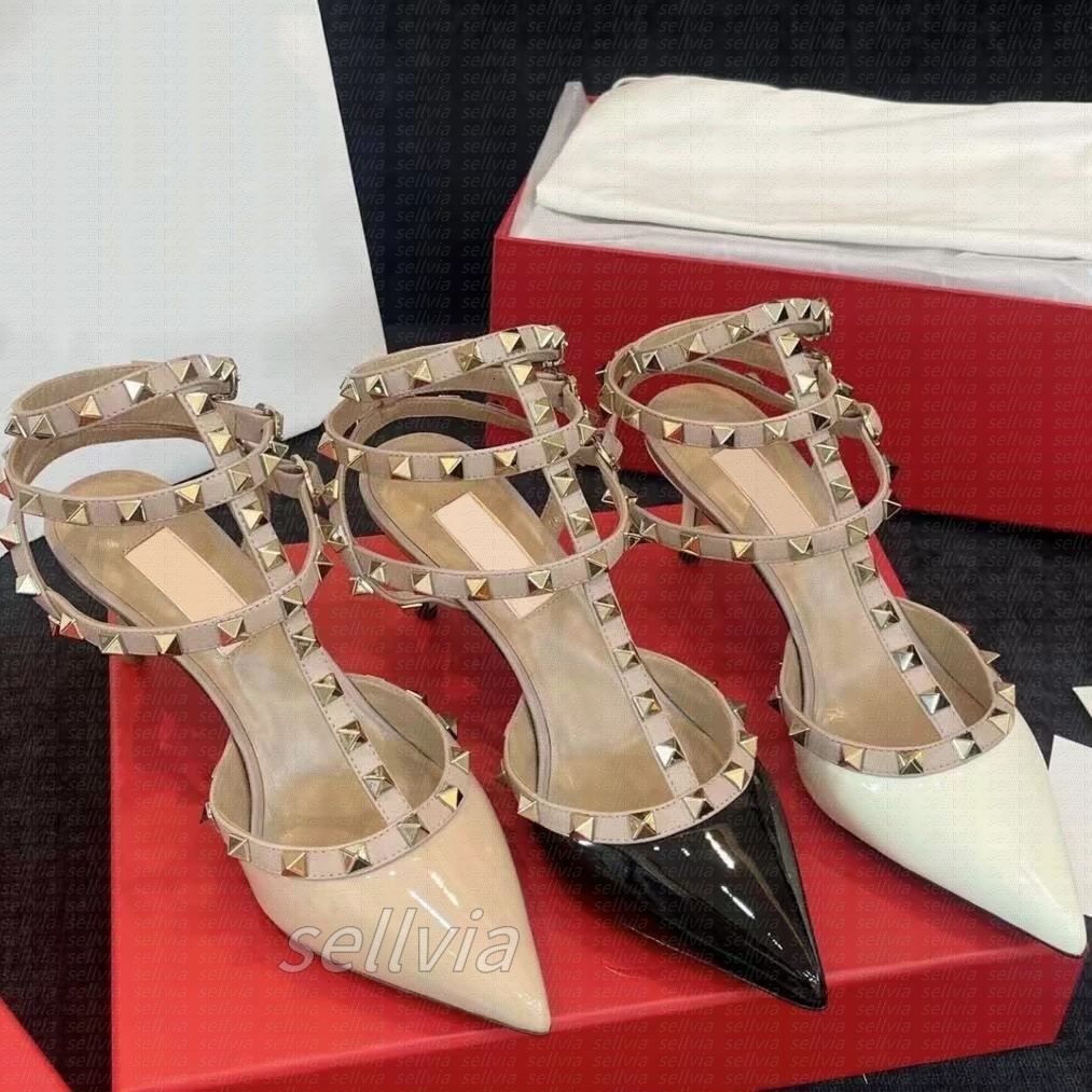 kitten heels Designer High Heel Dress shoes Rock Fashion Luxury Stud Metal Women Sandals Lady Luxury Stiletto Peep-Toe Pointed Toes Heel Office Loafers rivet spikes