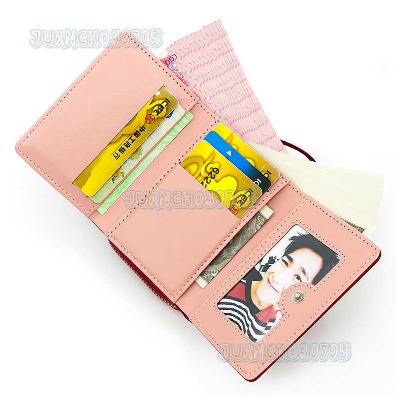 New Womens Short Wallet Simple Embroidery Love Pu Three Fold Bag Card Bag Multi Slot Wallet H250806