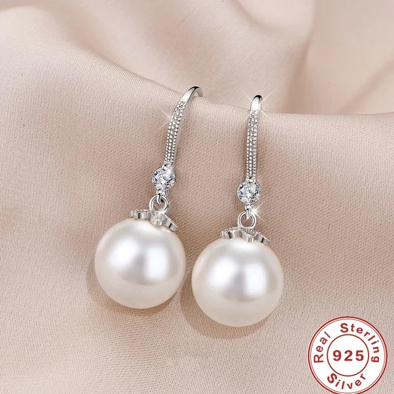 925 Sterling Silver Long Pearl CZ Dangle Earrings For Women Engagement Wedding Graceful Accessories Fashion Earring Gift 250805