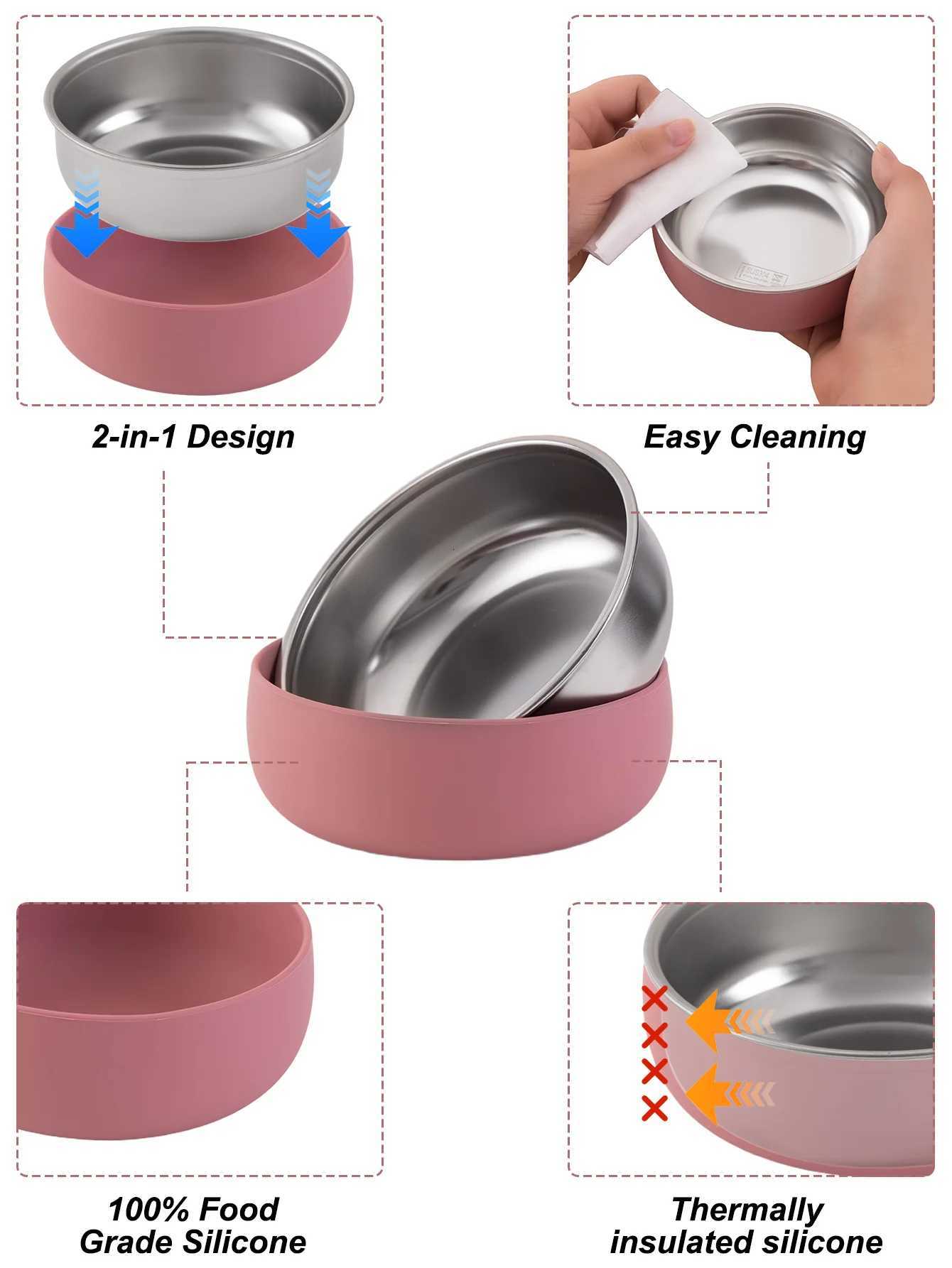 2PCS Baby Stainless Steel Dishes Plate With Suction Base For Food Feeding BPA Free Safe Silicone Bowl Newborn Tableware Items X250806