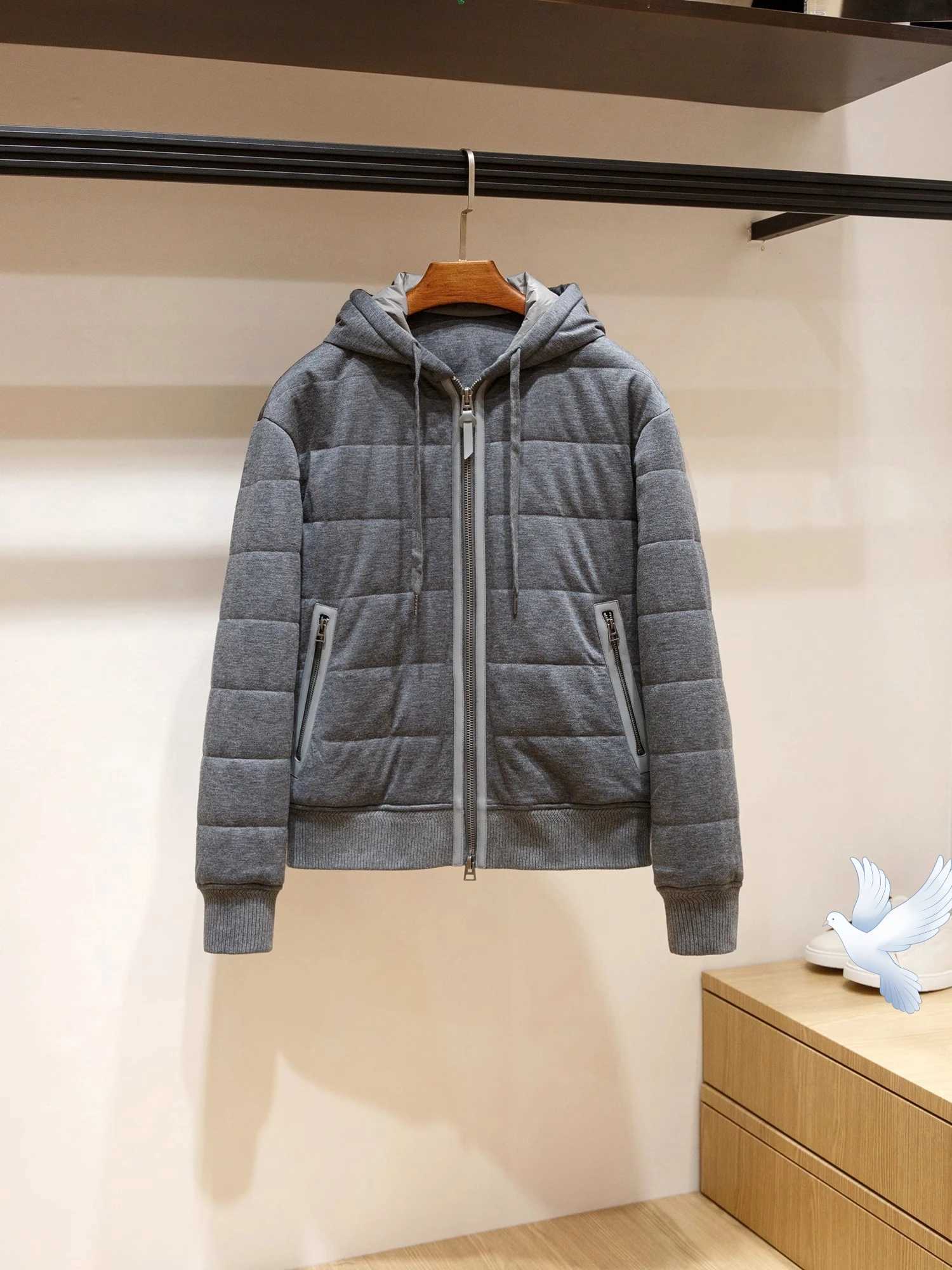 Light luxury Soft and comfortable Wool blend Keep warm in winter Gentleman Hooded white goose down jacket Coat W250806