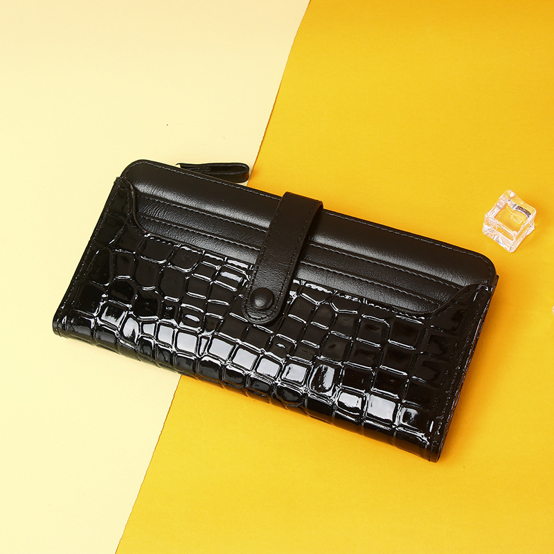 New Crocodile Pattern Zipper Multi-Card Slot Solid Color Simple Long Style High-End Large Capacity Wallet