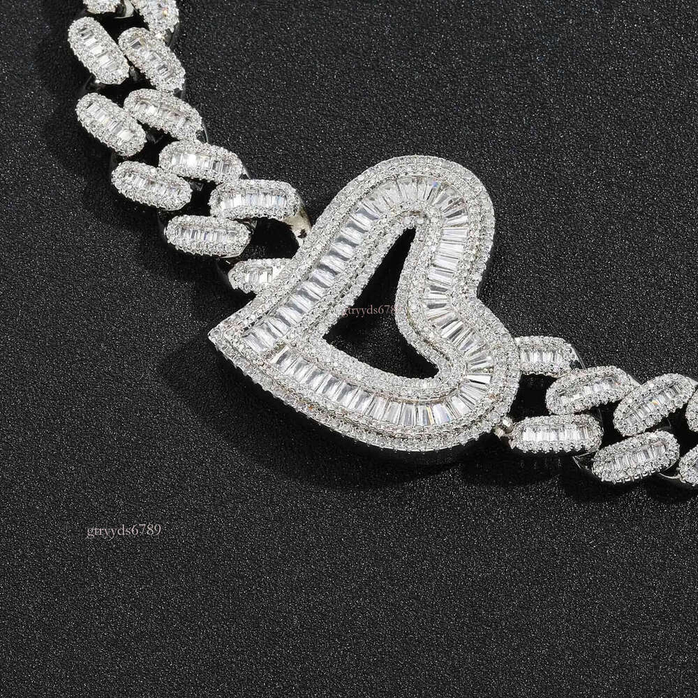 Mens Heavy Hip Hop Chians 16mm 16-22inch Gold Plated Baguette CZ Hearts Cuban Chain Necklace Gift for Friends
