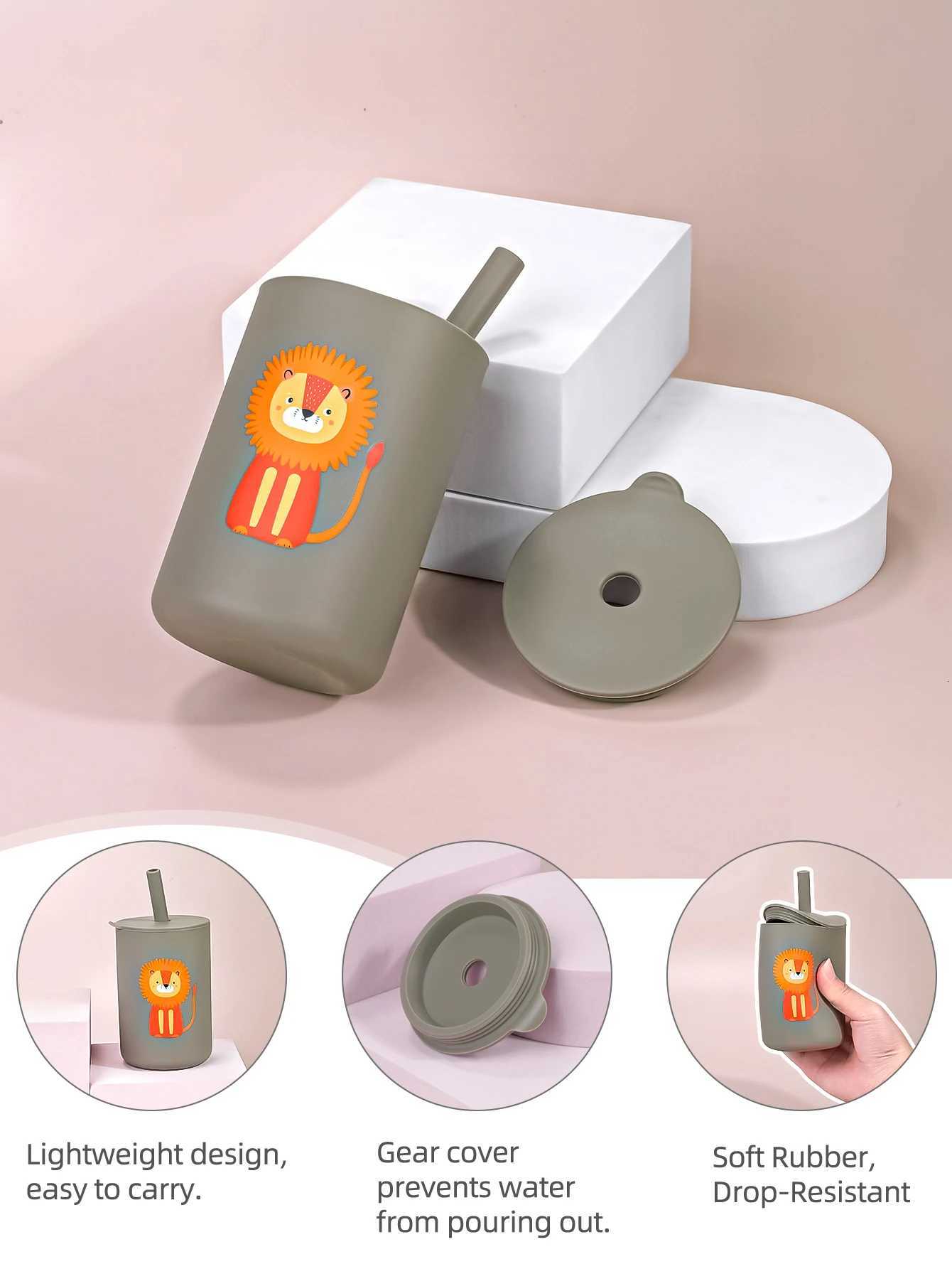 1Pc Baby Feeding Straw Cup Baby Cartoon Learning Feeding Cup Food Grade Silicone Toddler Water Bottle Tableware BPA Free X2508061