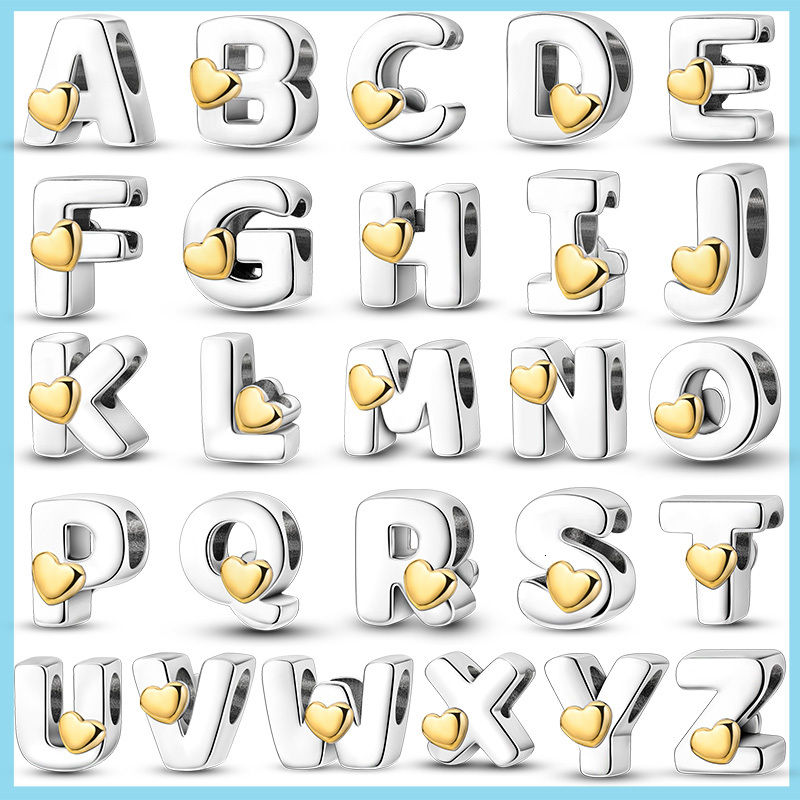 Fit Original Bangle Bracelet DIY A-Z Alphabet Charms Bead 925 Sterling Silver CZ Zircon LOVE Letter Dangle Pendant Jewelry Gift