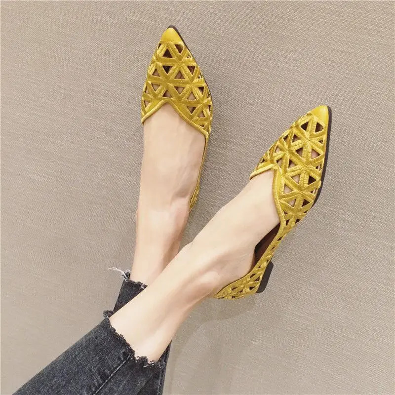 Shoes for Women Pointed Toe Ladies Summer Footwear Flat Flats Yellow Clear Transparent Elegant Dress High Quality Lastest E 250731