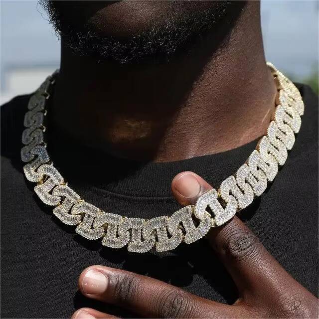 15MM Hip Hop Moissanite Chain Cuban Link Custom Figarucci Charm Necklace 925 Silver Moissanite Cuban Chain