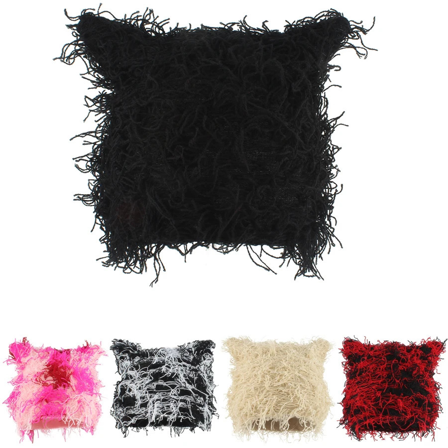 Autumn Winter Hats For Women Cute Cat Ears Knitted Hat Unisex Fashion Street Punk Hip Hop Caps Balaclava Black Pink Skullies Bea 250806