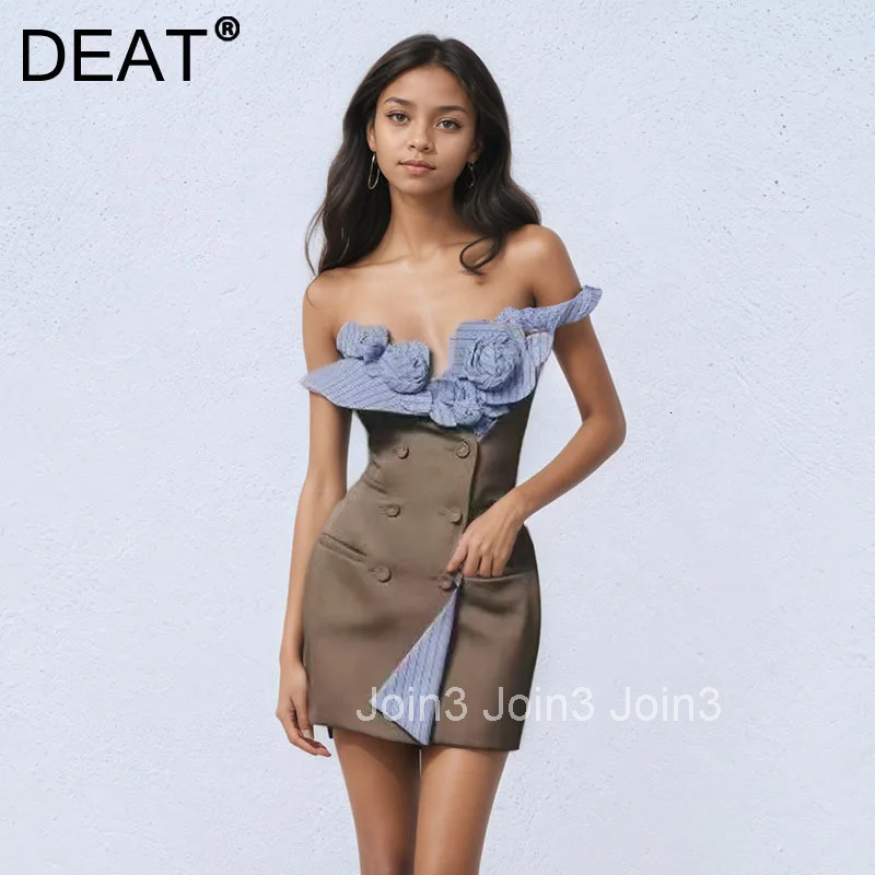 Fashion Elegant 3D Flower Decoration Suspender Dresses For Women Evening Party Contrast Color Dress Female Trendy 11A04976