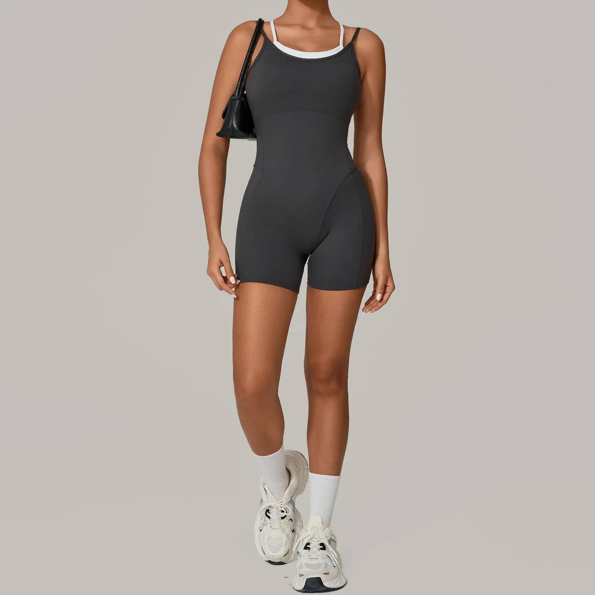 Hollow Backless Sport Short Jumpsuit Playsuit Women One Piece Gym Workout Clothing Bodycon Sleeveless Fiess Rompers Overalls