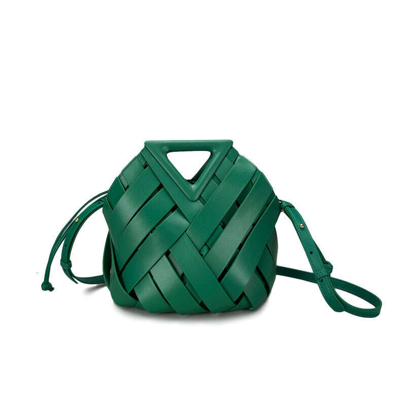 DHcollections New Style Vegetable Basket Triangle Magnetic Buckle Genuine Leather Woven Hollow Women's Handbag Tote Shoulder Crossbody Bag