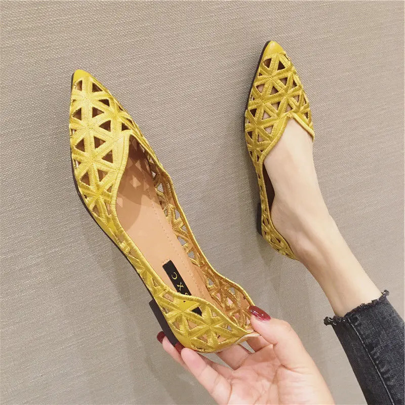 Shoes for Women Pointed Toe Ladies Summer Footwear Flat Flats Yellow Clear Transparent Elegant Dress High Quality Lastest E 250731