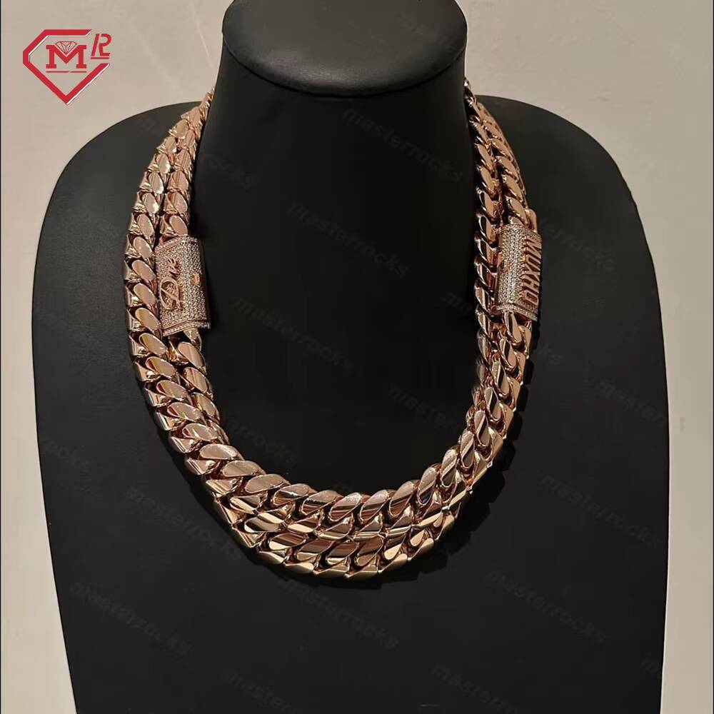 Iced Out Custom Moissanite Clasp 15mm Solid 925 Silver Plain Hip Hop Miami Cuban Chain for Men