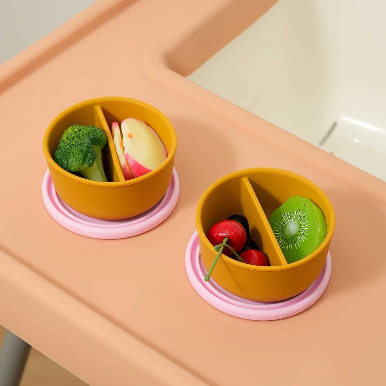 1PCS Baby Silicone Training Bowl| 2-Compartment Feeding Tableware Portable Design| Shower Gift Travel Use Baby Accessories X250806