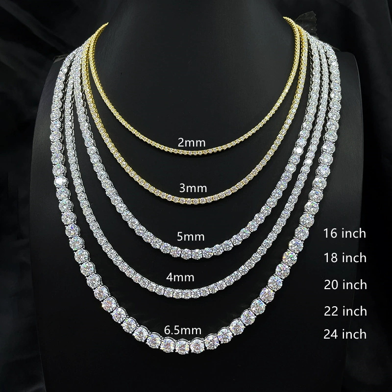 Moissanite necklace men tennis bracelet diamond chain Ice Out silver gold color hiphop Vvs simple classical tennis necklace multi size 3mm -6.5mm faf261