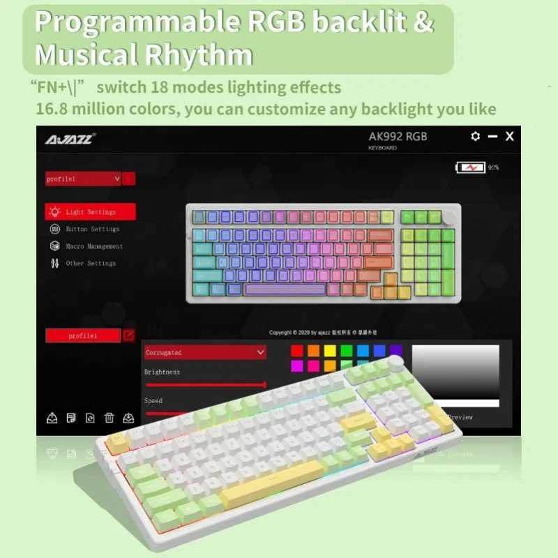 Ajazz Ak992 Gaming Mechanical Keyboard RGB 100 Keys Hot Swap Keyboard 5.0 Wireless 2.4G Usb For Pc Gamer Desktop Z250805