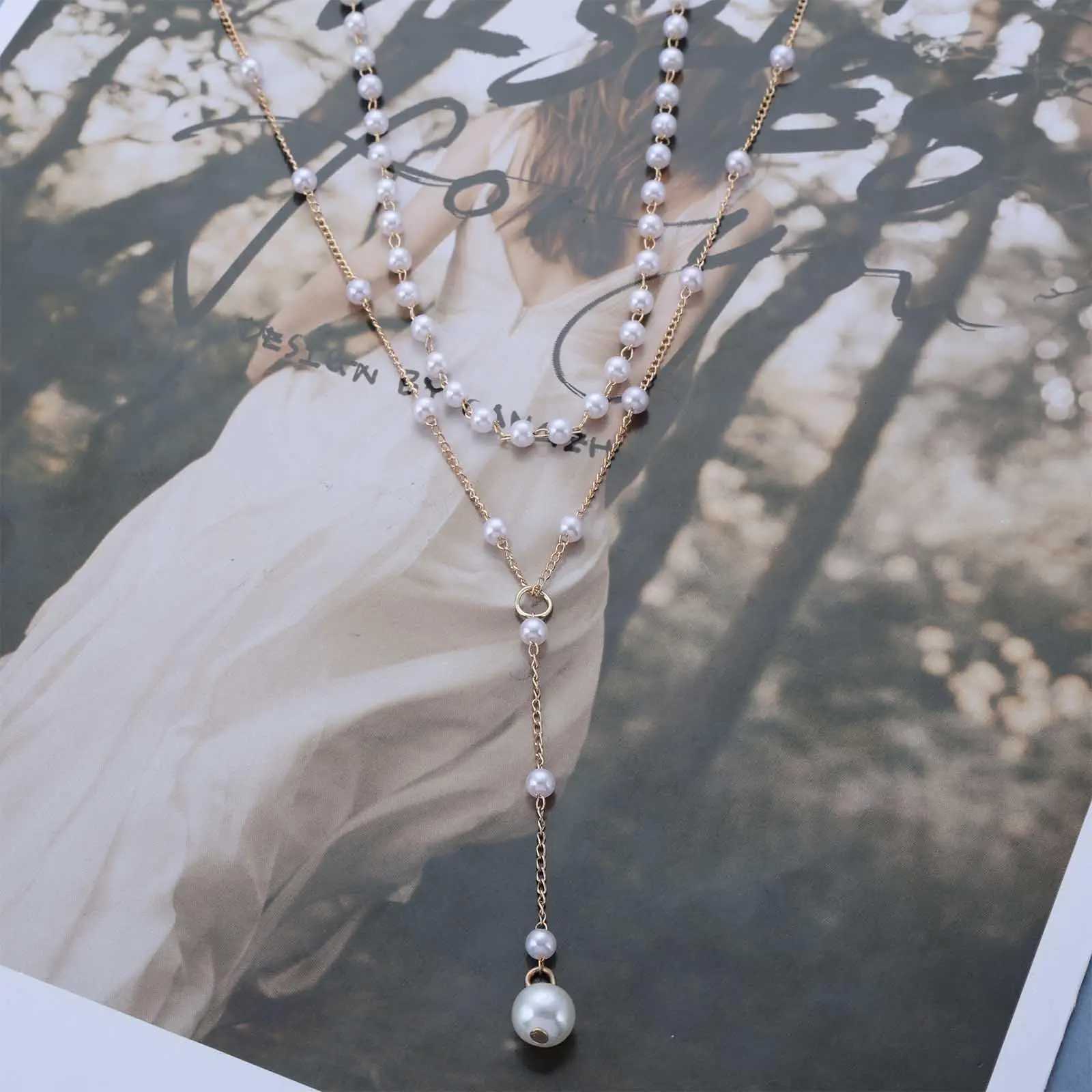 MEDFOLY Vintage Pearl Y Lariat Necklace for Women Gold Plated Anti-allergy Long Pearl Pendant Neck Chain Charm Jewelry Gift Y250805