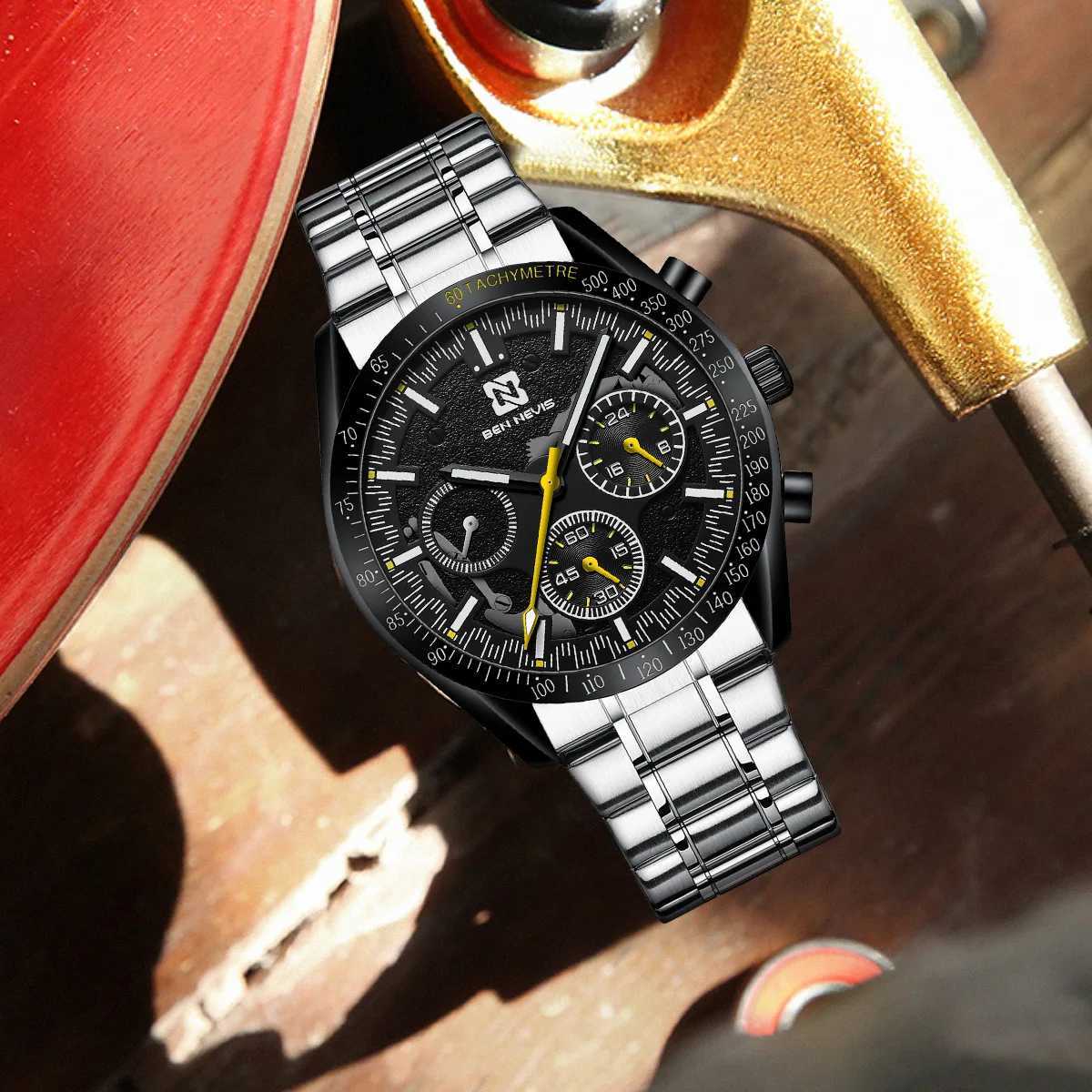 44.5mm Quartz Luxury Leather Strap Wrist Install Quartz Mens 3ATM Diving Wrist W250806