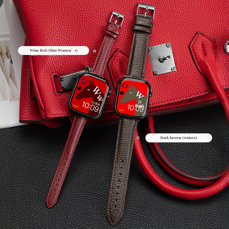 Watch Series 9/8/7/6/SE/Ultra Full range Leather Strap with Soft Premium Litchi patterned leather for Men & Women