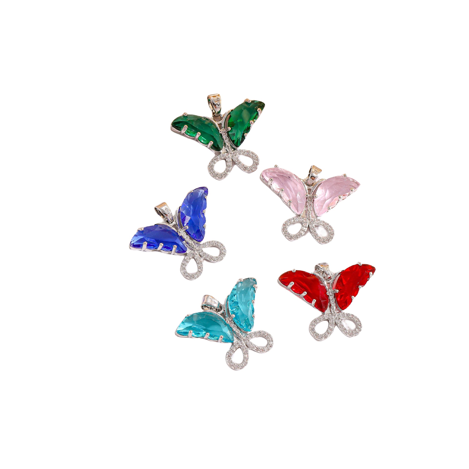 Glass copper edging double-sided three-dimensional wing butterfly Charms DIY jewelry accessories necklace material
