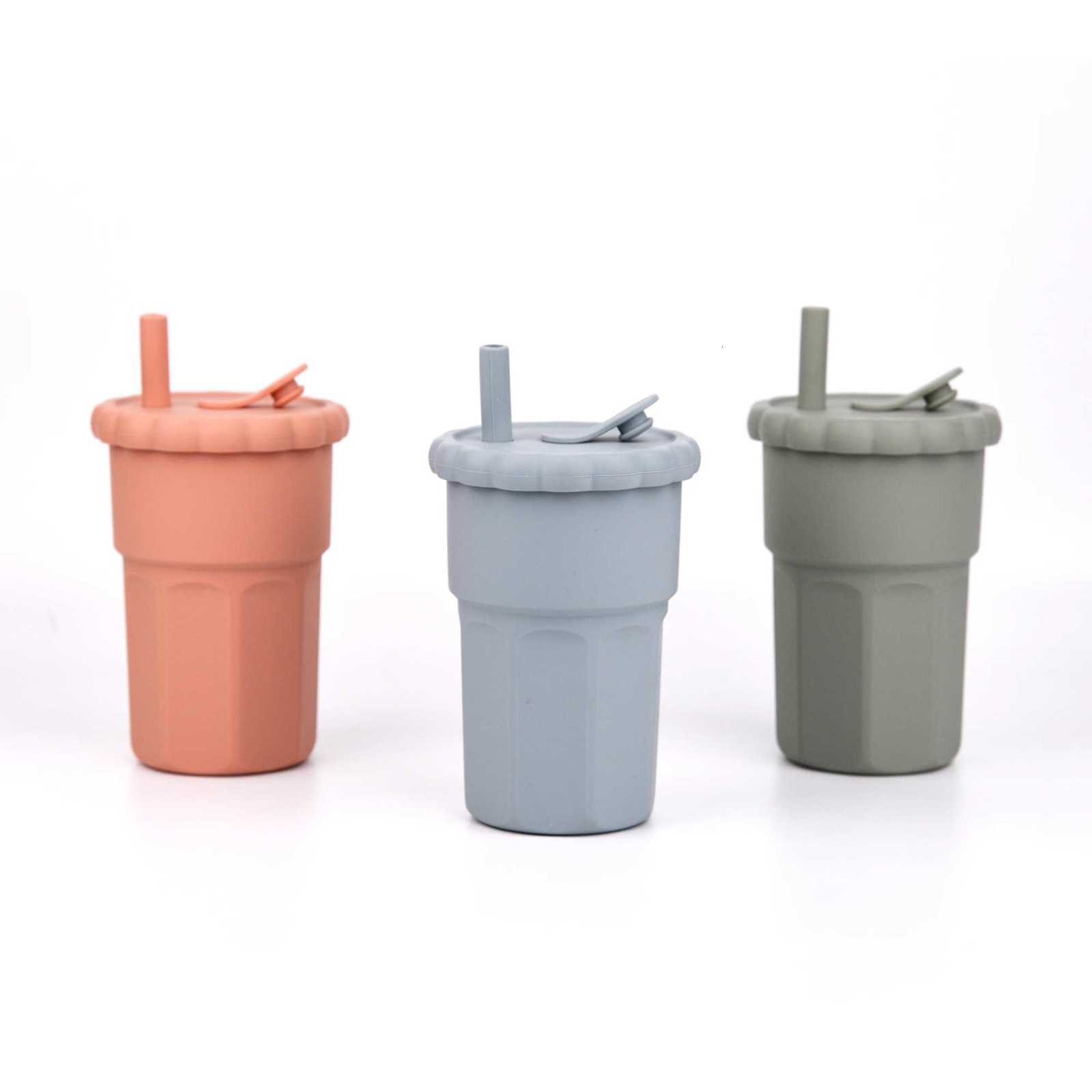 500ML-1PCS Silicone Straw Cup Big Size Food Grade Silicone Leakproof Learning Straw Cup X250806