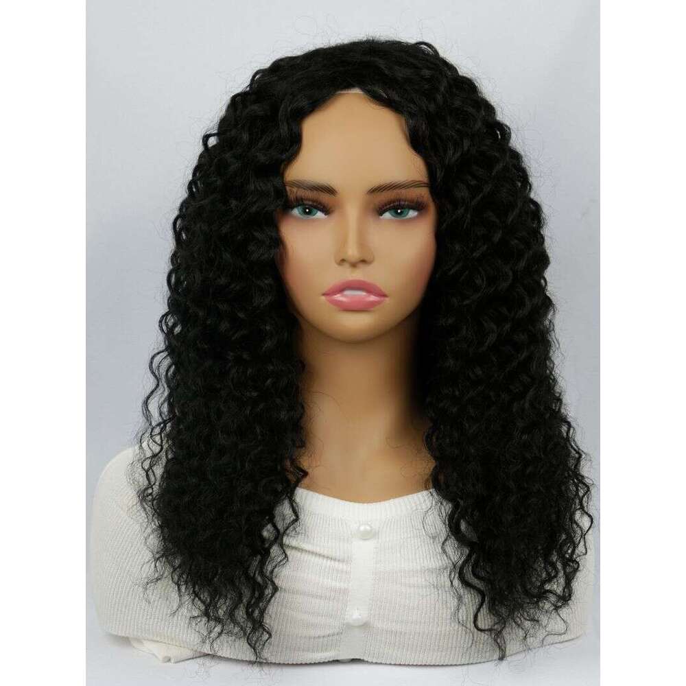 Women's Long Curly Hair Synthetic Fiber Black Human Hair Full Head Cover Daily Wear