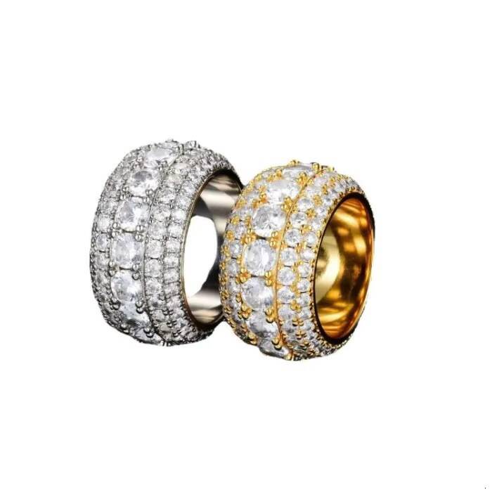 Iced Rings Sterling Silver S925 Men Gold VVS Moissanite Diamond Hip Hop Fine Jewelry Band Ring