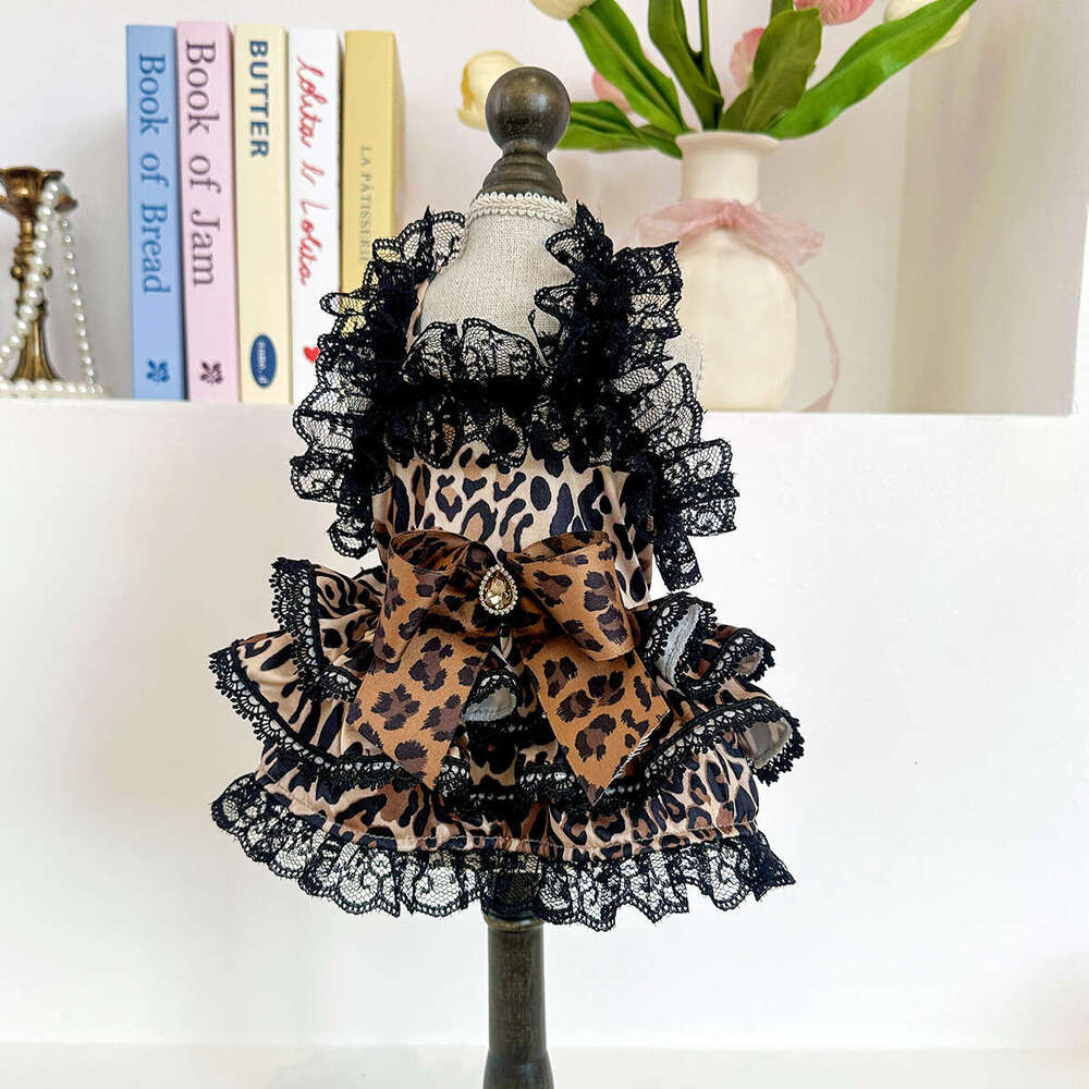 Pet Puppy Full Clothes Spring Summer New Leopard Print Lace Dress