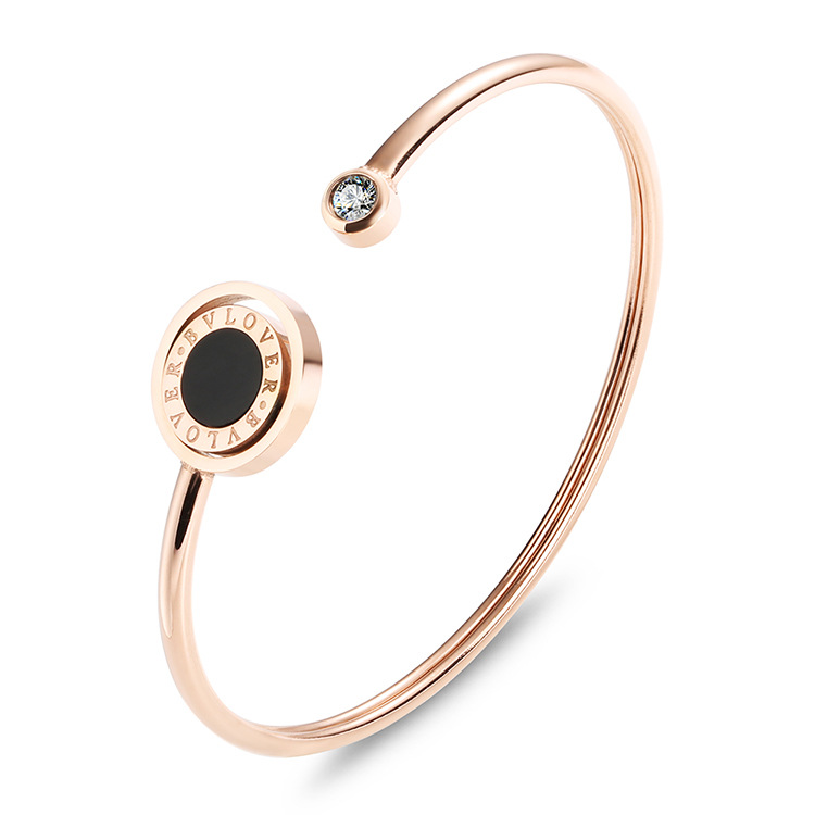 Fashion Roman Numerals Inlaid Agate Shell Rotatable Stainless Bracelet for Women Rose Gold Titanium Steel Bangle Double Face Bangle wholesales drop sh