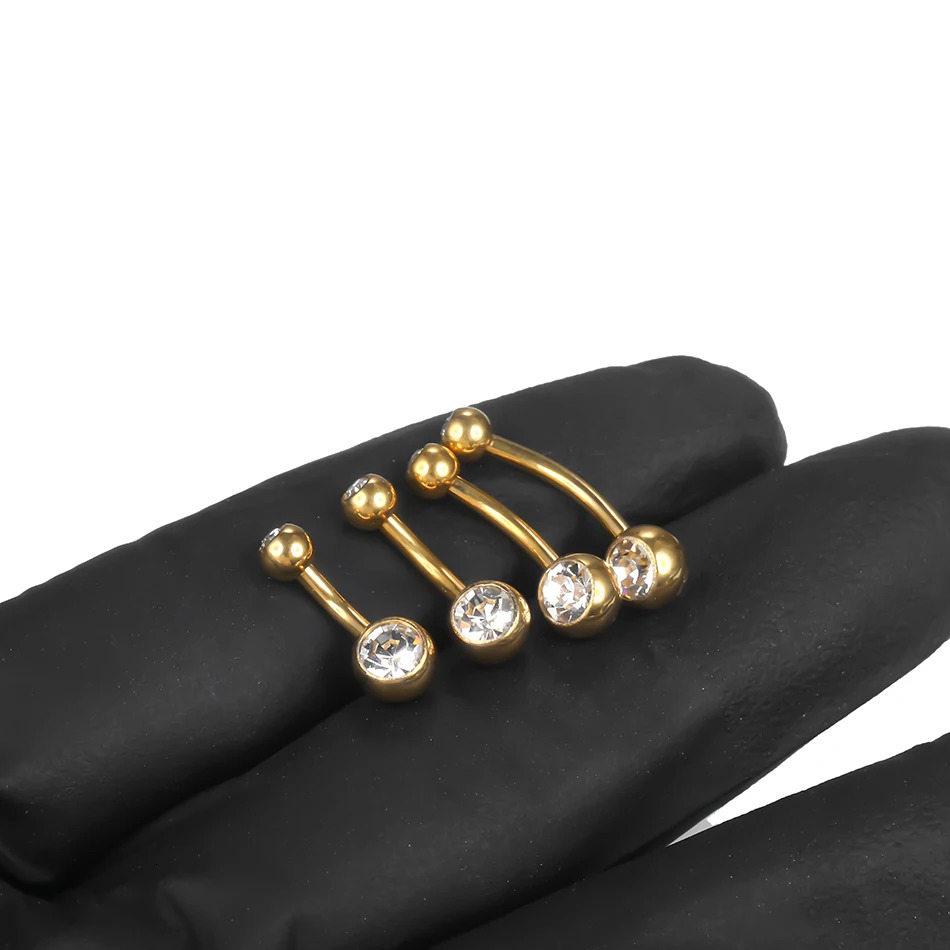 1PCS G23 14G Gold Color Belly Button Rings Navel Nombril Piercing CZ Gem 6/8/10/12mm Bar Belly Piercing Sexy Jewelry 250805