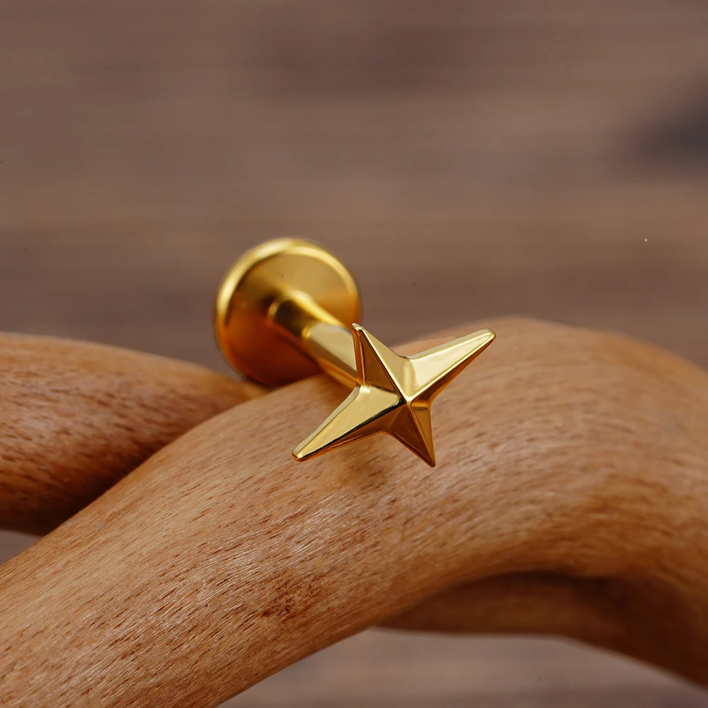 Right Grand ASTM 36 16G Four-Pointed Star Cartilage Earring Helix Tragus Stud Flatback Labret Nose Stud Piercing 250805