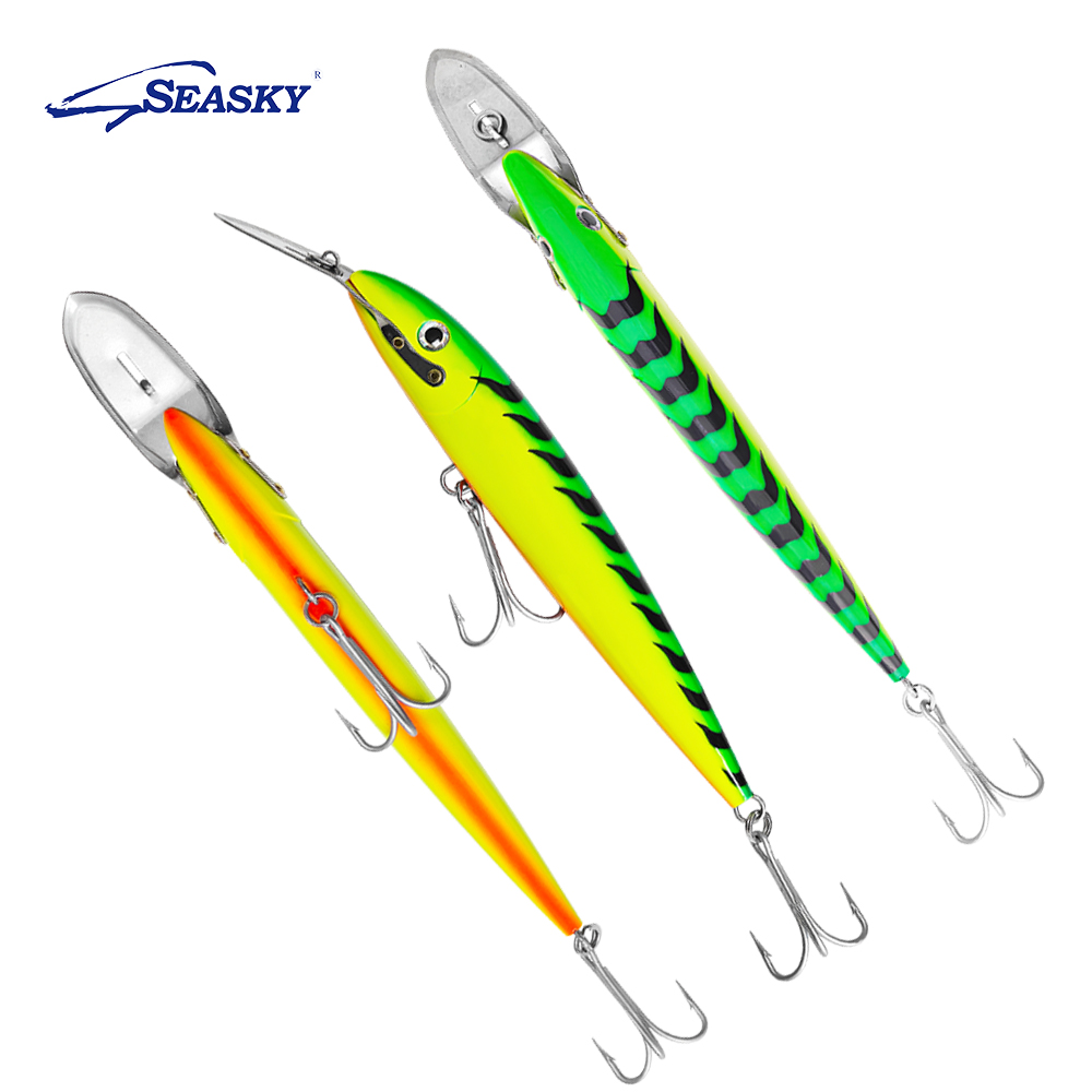Seasky Metal Tongue Minnow Bait - Large Trolling Lure with Realistic 3D Eye for Saltwater Fish 80g 185mm Hard bait