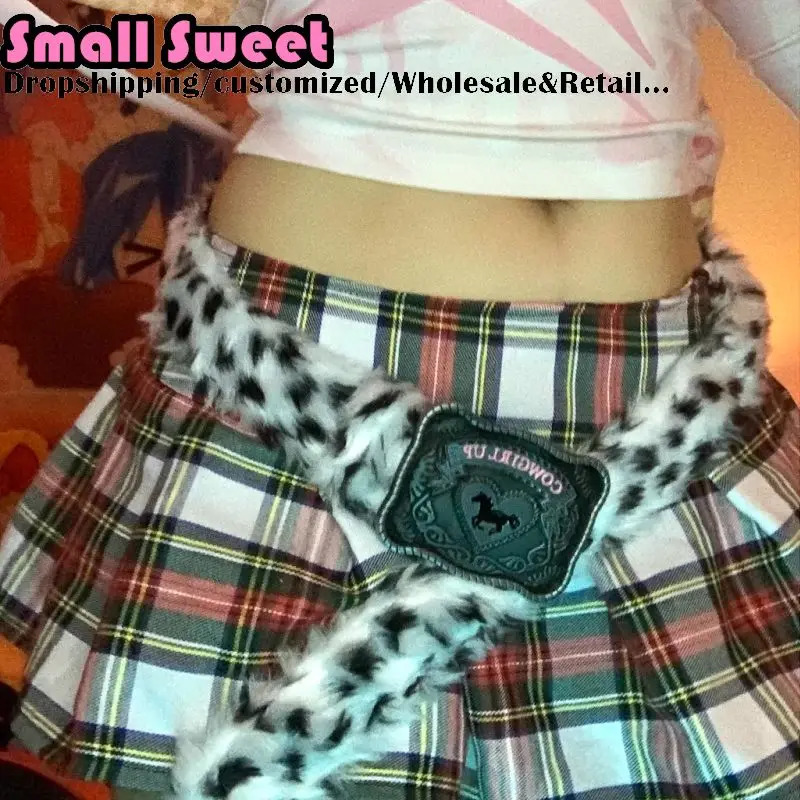 Y2K Girl Leopard Cowgirl Furry Fur Belt Vintage Gothic Punk Metal Buckle Belts HipHop Waistband Jeans Pants Decor Belt Men Women 250730