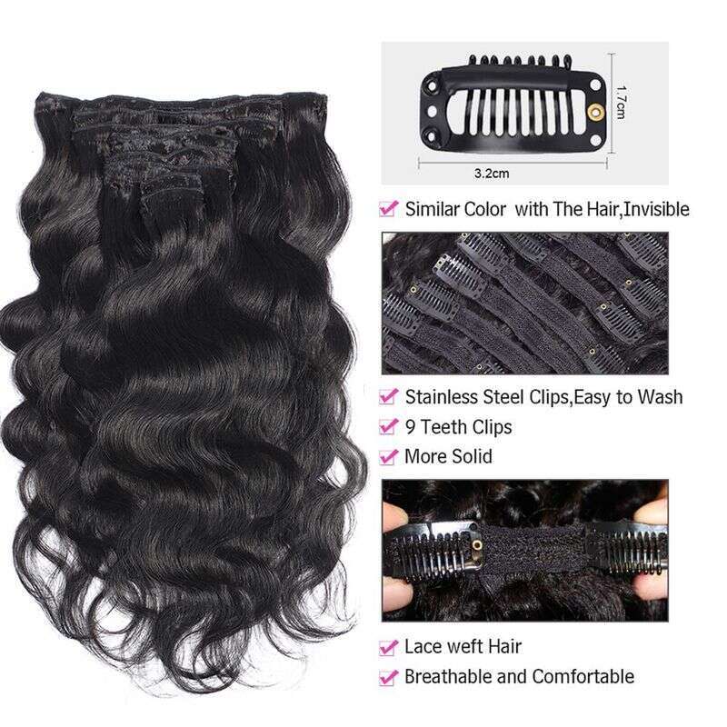 Body Wave Human 120G/Set Clips In Full Head Brazilian Clip On Hair For Women