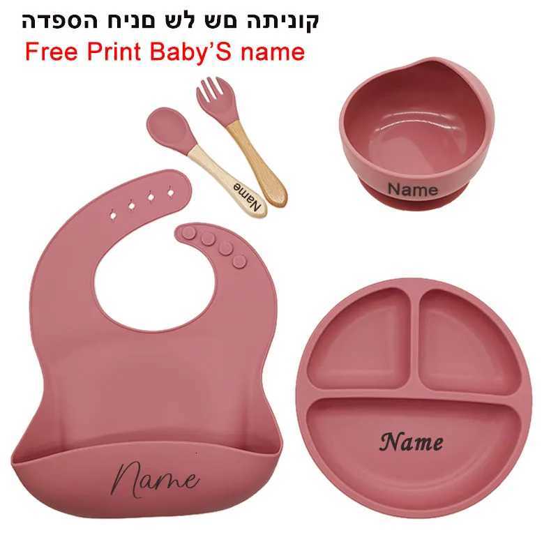 5Pcs/set Silicone Tableware Sets Baby Feeding Plate Suction Bowl Dishes For Kids Spoon Personalized Name Children Dinner Plate X250806