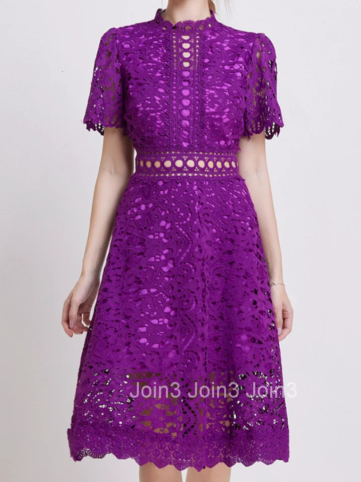 HAM Spring New Womens Lace Dresses Floral Crochet Hollow Out Vestido Patchwork Casual Slim Office Party Long Dress