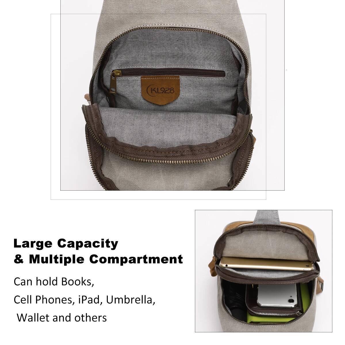 KL928 Canvas Sling Bag Crossbody Backpack Shoulder Casual Rucksack for Men Women