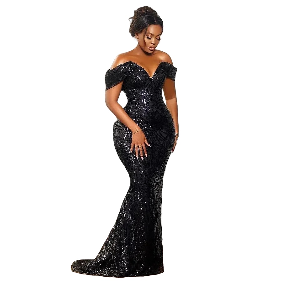 Sequins Mermaid Prom Dresses For African Women Off The Shoulder Shine Evening Dress Girls Birthday Gowns Size Customized vestido de novia