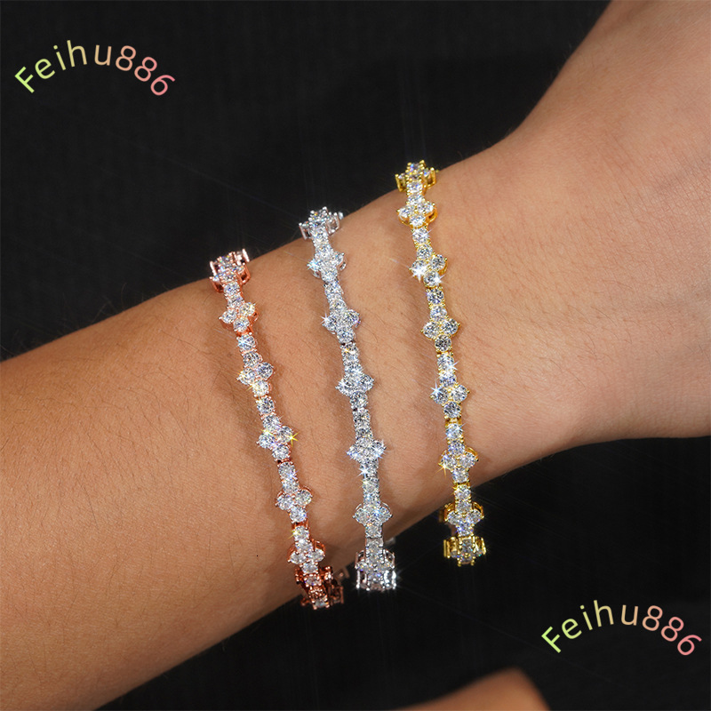 Fashion Solid S925 Gold Plated Cross Hip Hop Moissanite Bracelet Necklace VVS D Color Moissanite Diamond Tennis Chain