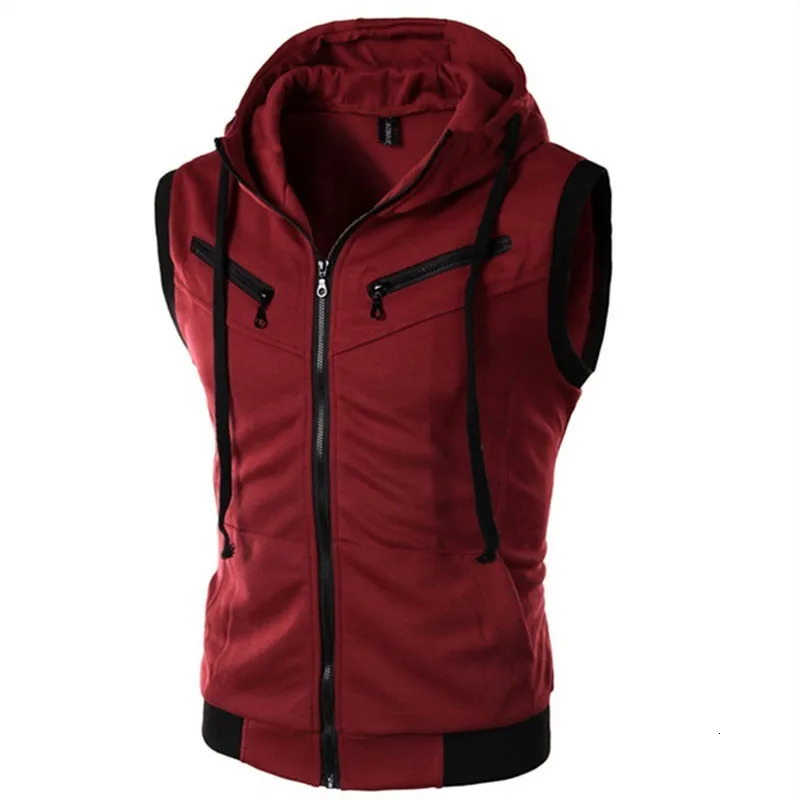 Mens Hooded Sleeveless Vests Solid Color Slim Fit Casual Cardigan Outwear Male Vintage Waistcoat Streetwear Vest Hoodies 250805