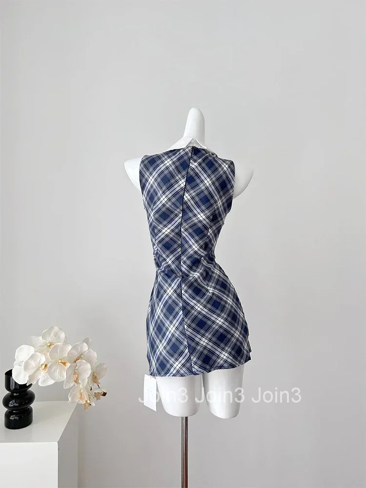 Summer Sweet Print Plaid Dress Women Elegant Sexy Sleeveless Strap Dress Female Korean Fashion Design Kawaii Lace Dress New