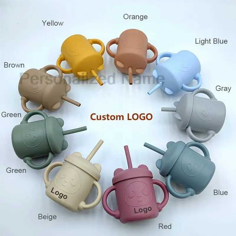 Personalized Name Baby Feeding Drinkware With Lid Straw Cute Bear Silicone Siphon Cup Leak-Proof Non-Slip Children Training Cup X2508061